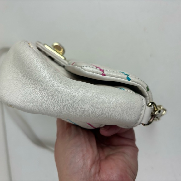 Karl Lagerfeld- Paris off-white leather bag /chain strap and mult-colored stitch - Picture 4 of 16